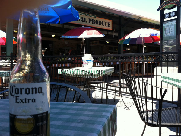 Downtown City Market: Taking a break from shopping with a cool drink on a hot day!