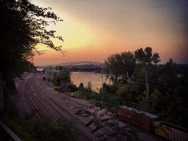 Sunset over the Missouri River by the Amtrak Station