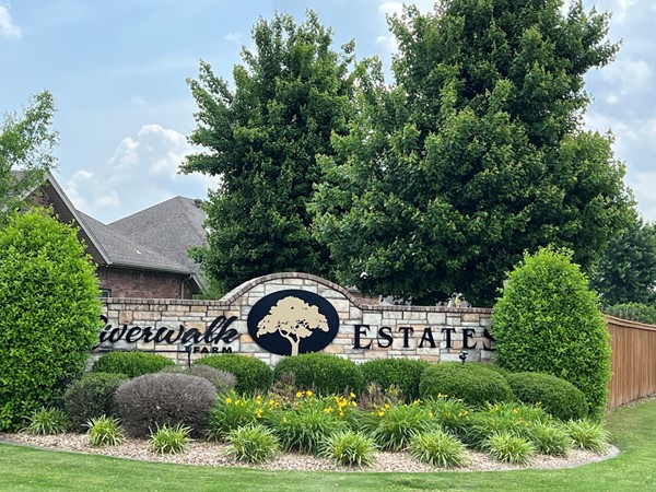 One of three well maintained entrances to Riverwalk Farm Estates in Bentonville, AR