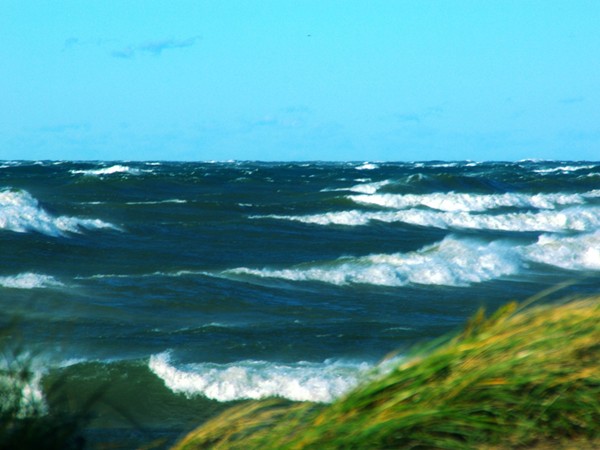A rough day for boats, but a good day for wind surfers on Lake Michigan