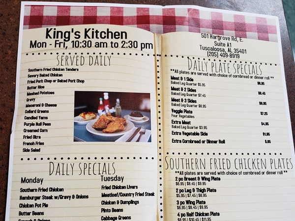 King's Kitchen is open Monday thru Friday for lunch