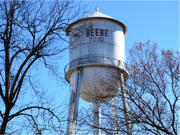 Beebe water tower overlooking the city's downtown area