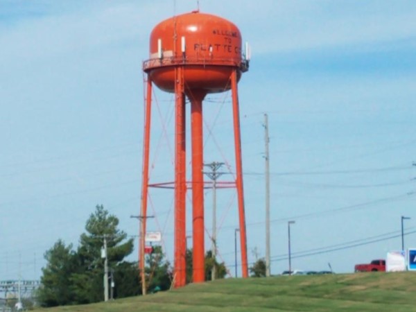 The Iconic orange Platte City Water Tower
