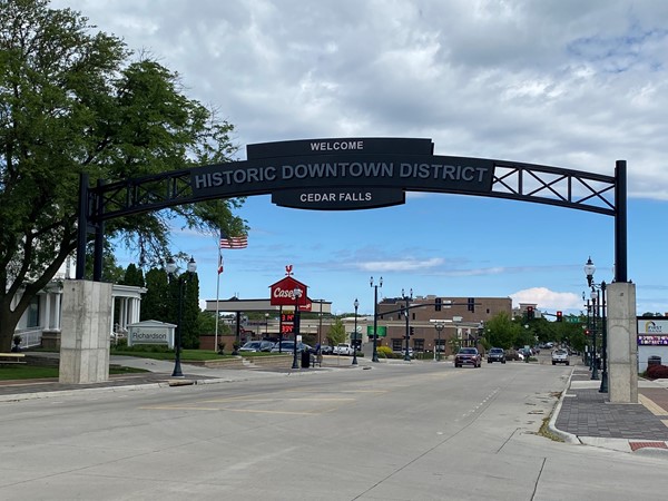 New Cedar Falls Downtown District welcome sign