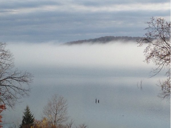 Beautiful view of a foggy moment at Beaver Lake in Benton County 