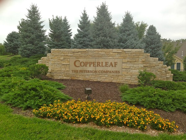 The Copperleaf entrance is beautiful in any season