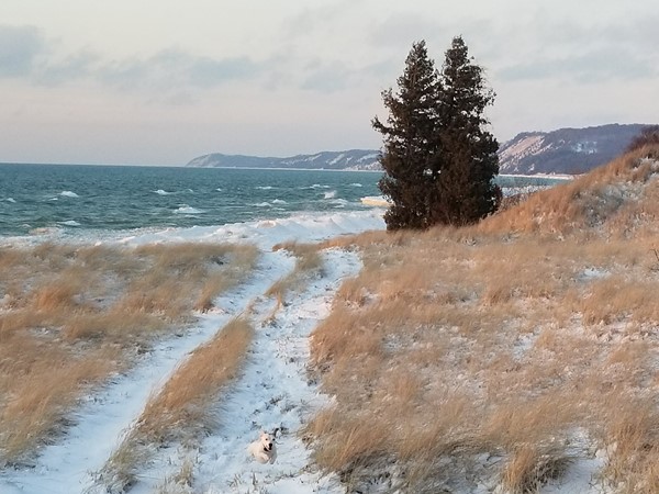 Last of winter at Lake Michigan with bluffs of Frankfort in the background