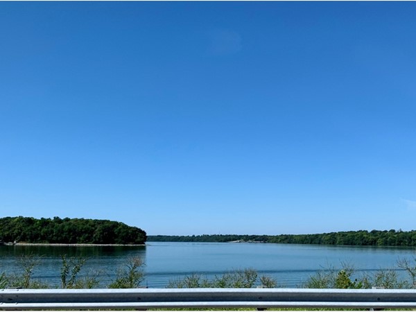 View of Blue Springs Lake west of Woods Chapel Road bridge