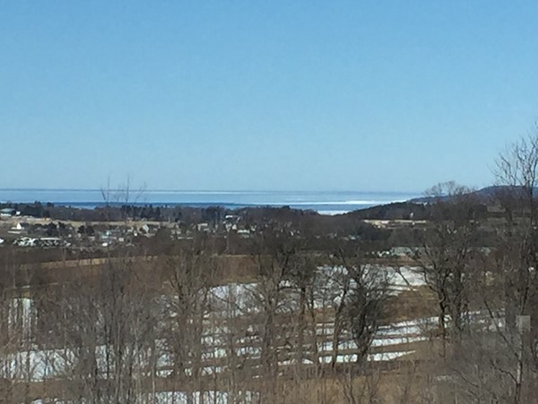 Spring is coming! The dark line on the horizon is Beaver Island 
