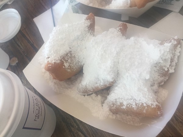 Mo’ Bay Beignet Co in Downtown Mobile. You have to grab the coffee at the Beignet’s 