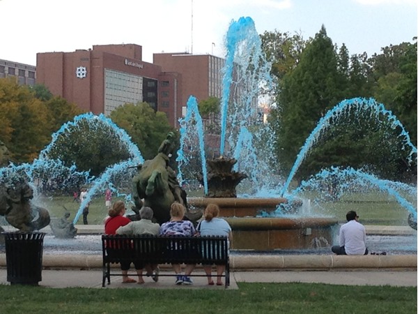 Go Royals! The fountains have all turned blue in honor of the Royals playoff series