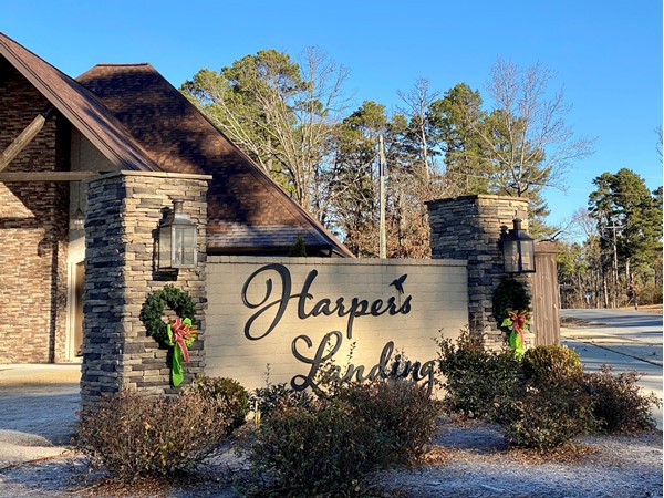 Entrance to Harpers Landing decorated for the Holiday season