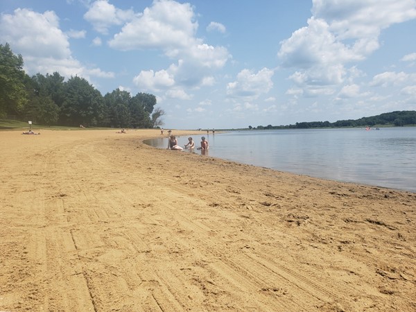 The beach at Pleasant Creek State Recreation Area is ready for visitors