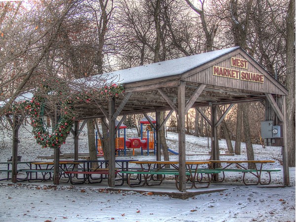 West Market Square city park decorated for the holidays
