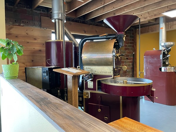 Thinkwell Coffee imports, roasts (using the machine pictured), and sells gourmet coffee beans