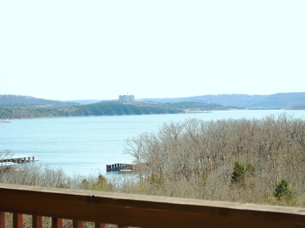 You can see across the lake from a deck at Indian Point Lodge to Table Rock Dam!