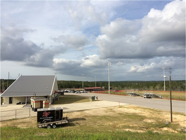 Spanish Fort, AL: The high school's athletic clubhouse and baseball field (at rear)