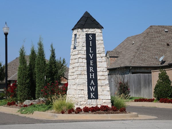 Silverhawk has a very distinctive entrance! Located off N.Penn just south of NW 178th  