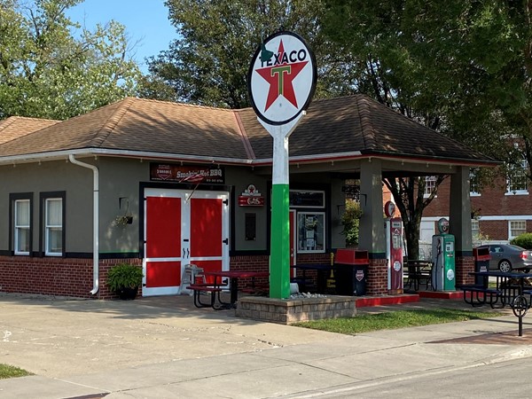 The Filling Station is a great locally owned barbecue restaurant. Just look for the Texaco sign