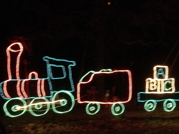 A bright train was a feature of the Longview Lake Park holiday light display