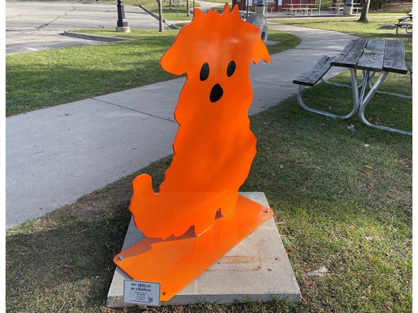 "My Rescue In Orange" by Martha Cares -  Sculpture in Downtown Fenton