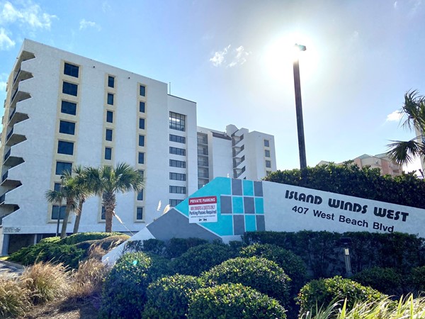 Island Winds West entrance with complex in the background 