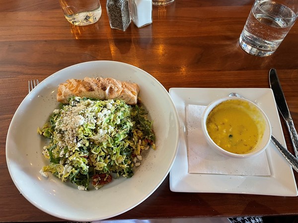 The Rockhill Grille never disappoints! The brussel sprout salad adding salmon with corn soup! YUM!!!