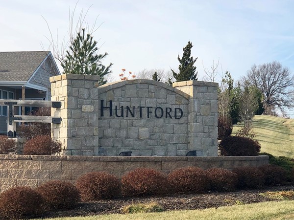 Main entrance to Huntford subdivision located in West Olathe (143rd and Lakeshore Drive)