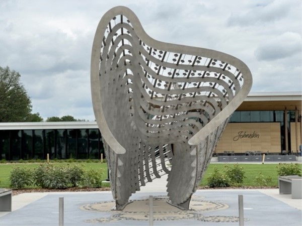 The "Ripples" is an art installment representing a leaping bass in Johnston Town Center