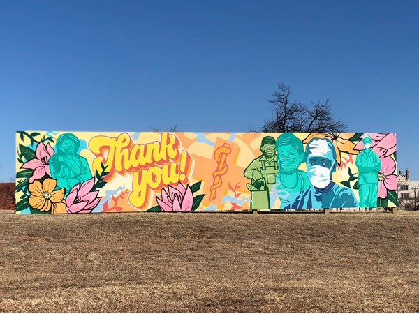 Beautiful "Thank You" mural facing west towards St. Anthony Hospital in Midtown OKC