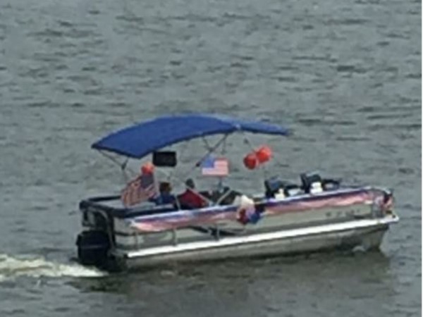 One boat from the 4th of July Patriotic Parade at Honey Creek