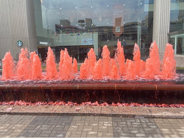Crown Center showed off red fountains in honor of the Chiefs