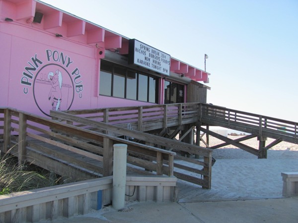 If this pony could talk? A favorite watering hole located at the public beach in Gulf Shores!