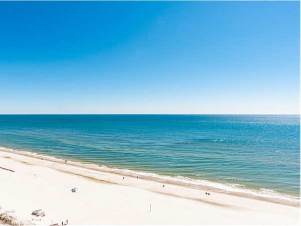 The view of the Alabama Gulf Coast beach from the 14th floor of Phoenix West