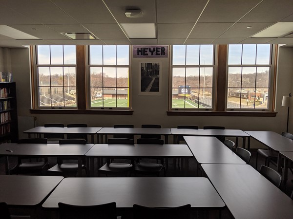 Classroom with a view of the football stadium at the newly remodeled NKCHS