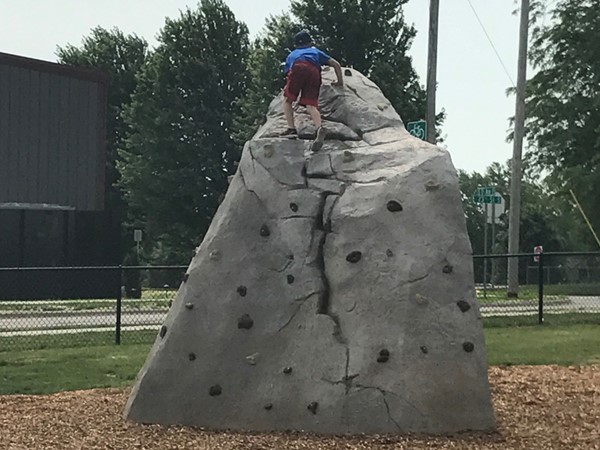 Climb the rock and lots more fun at Aurora Park located at 111 1st Ave E, Newton 