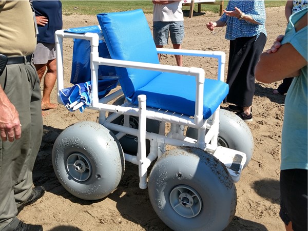 Beach wheelchair available to use at Gun Lake Beach