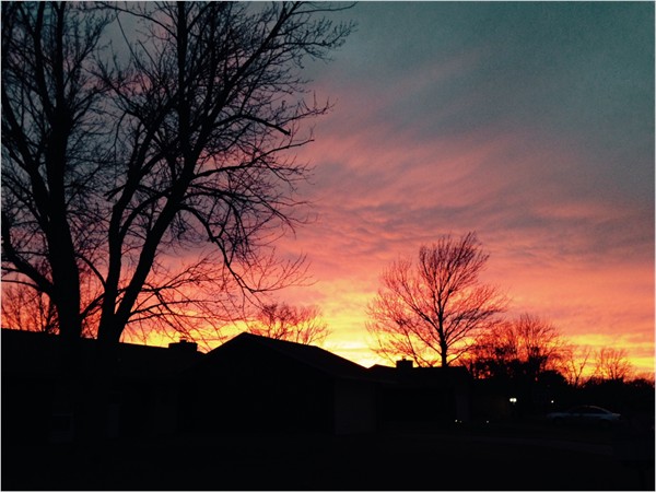 Winter sunset over Heritage Hills subdivision in Enid, OK.