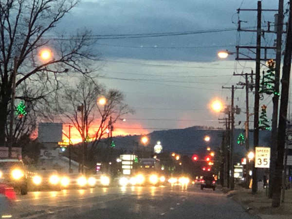 The sun setting, seen from the Dardanelle Main Street