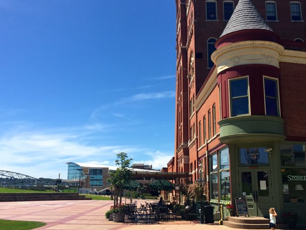 View of Star Brewery patio and Convention Center on the Mississippi