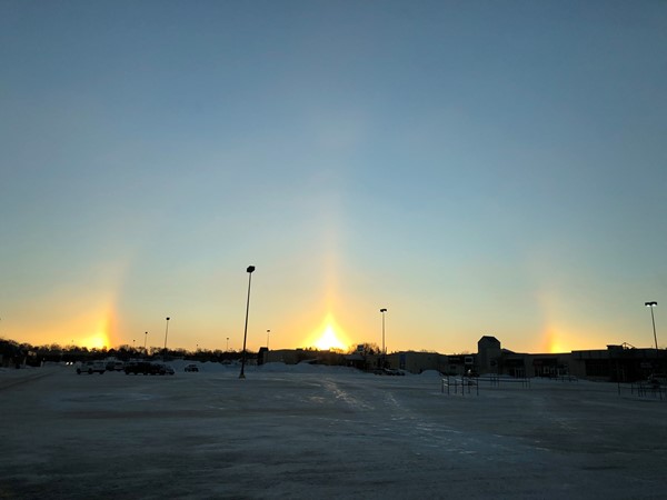 Sun Dogs visible above College Square Mall on a chilly February morning