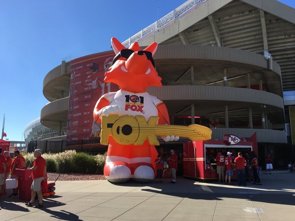 101 the Fox is ready to greet fans at a Kansas City Chiefs game  