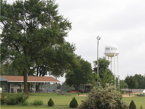Park View water tower, softball/baseball fields and volleyball court