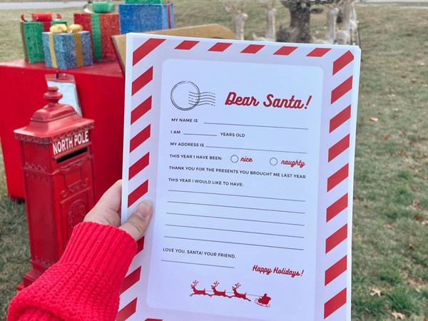 Drop your letters off to Santa by Dec 11th at the North Pole located by city hall in Armstrong Park