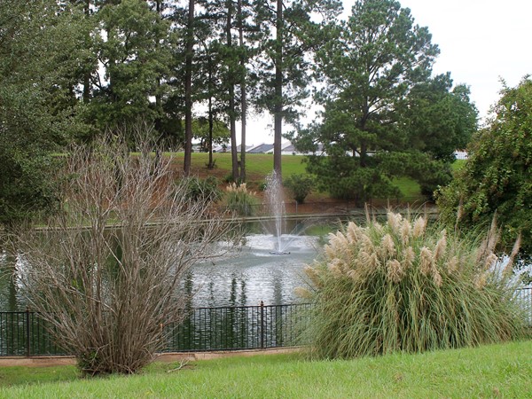View of the impressive pond fountain display in Stone Lakes