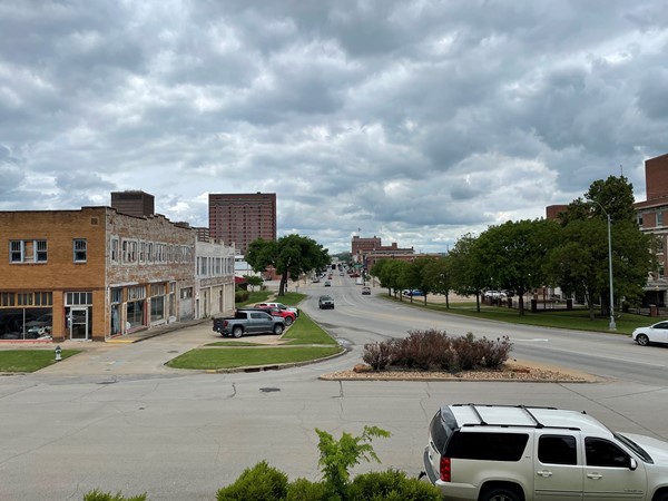 View of downtown from the stairs of the old County Courthouse