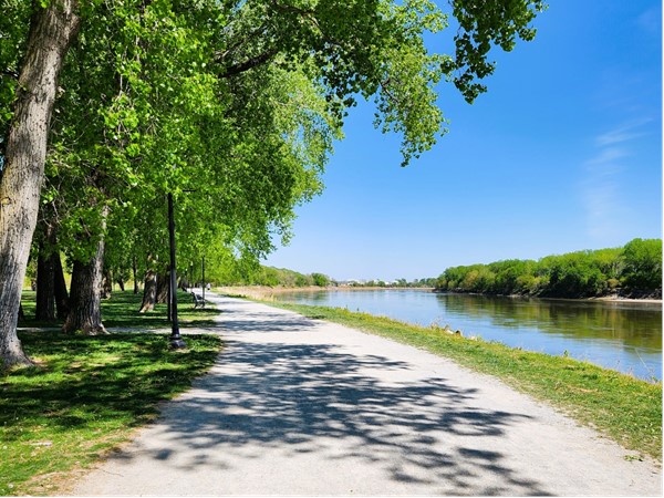 Scenic walking and biking trail along the riverfront and through wooded areas