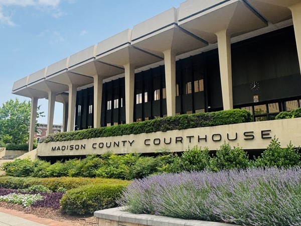 The Madison County Courthouse is blooming with beautiful flowers