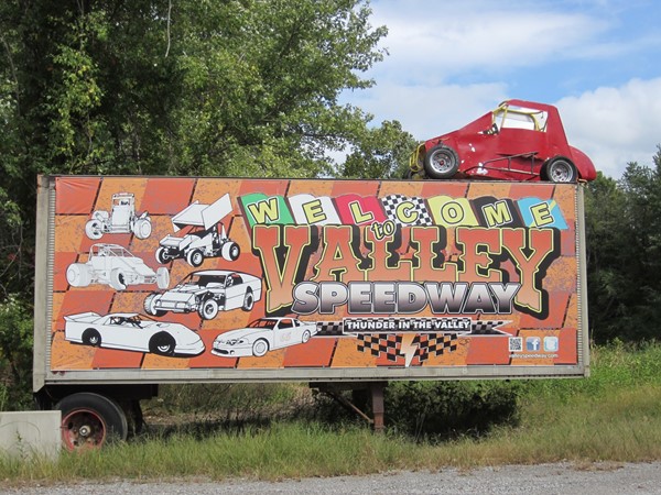 Entrance sign for Valley Speedway in Grain Valley