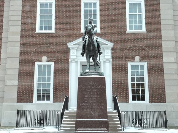 Statue of General Andrew Jackson in front of the restored Independence Court House